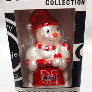 Nebraska Huskers Red Shiny Metallic Snowman Christmas Figurine Ornament NEW